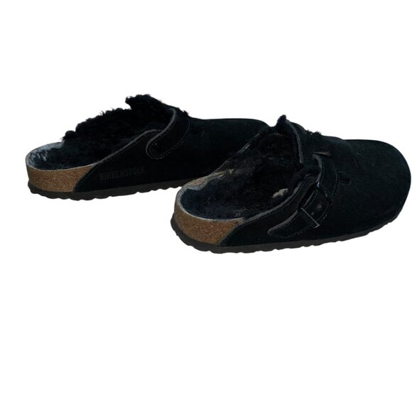 Birkenstock black boston nubuck suede shearling fur shoes 38 8 - Picture 1 of 6